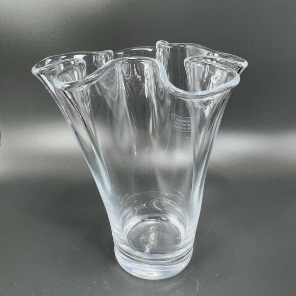 Vintage Clear Glass Crystal Vase Vessel Made In Sweden Handkerchief Wavy Edges - Picture 11 of 12